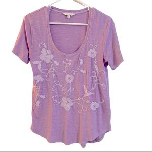 Lucky Brand Mauve Floral Shot Sleeved Top PS